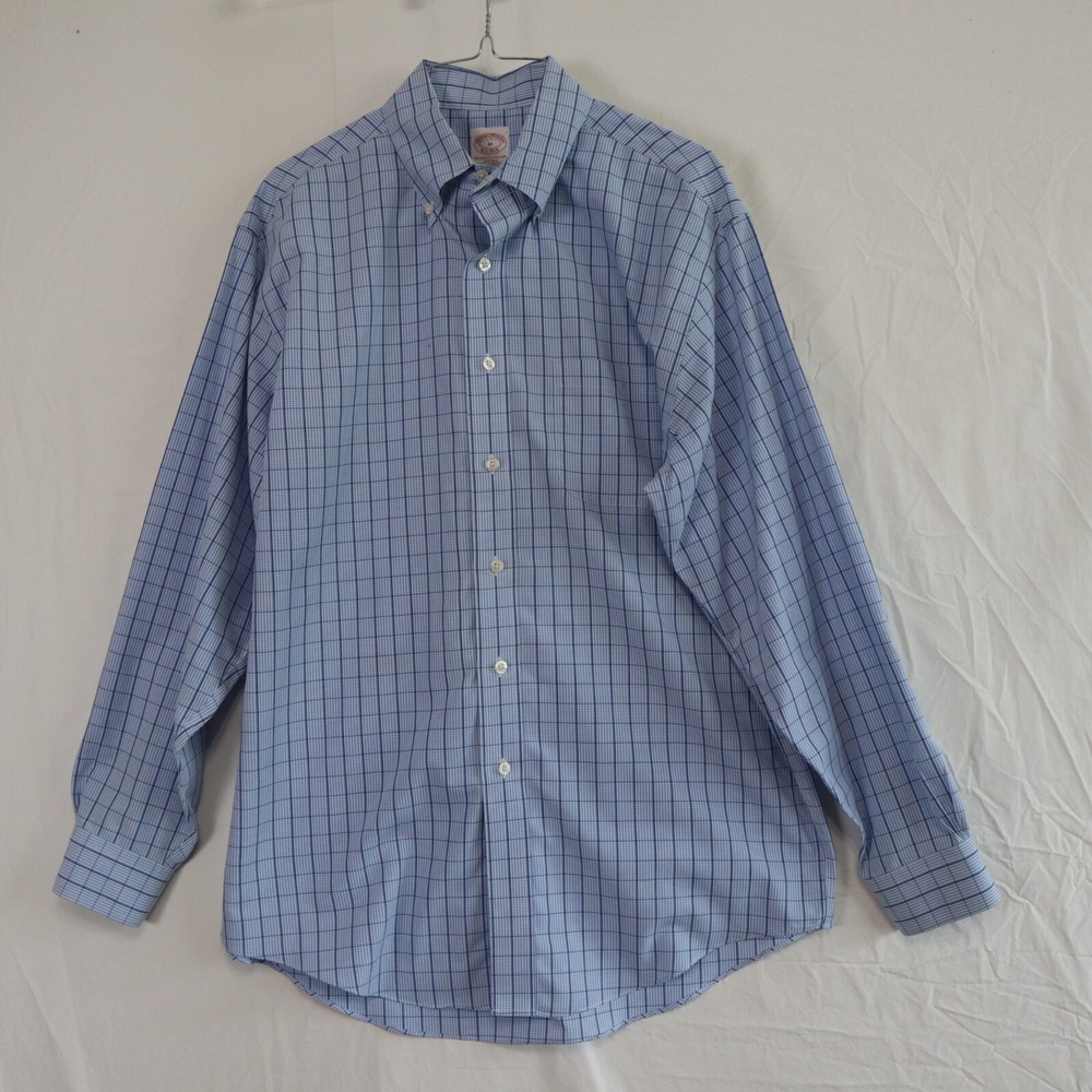Brooks Brothers Shirt Mens Medium Non-Iron Button Down Blue‎ Plaid Long Sleeve